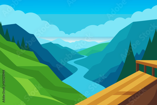 scenic overlook of summer valley from mountain edge