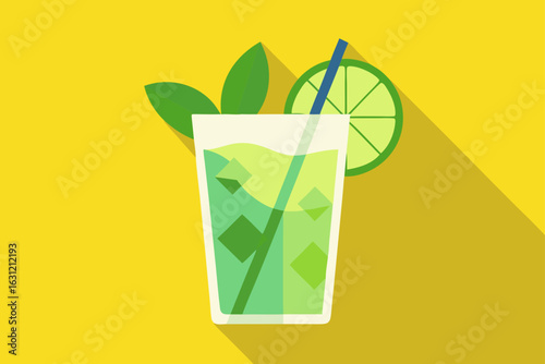 vibrant mojito drink with lime and mint in sunlight