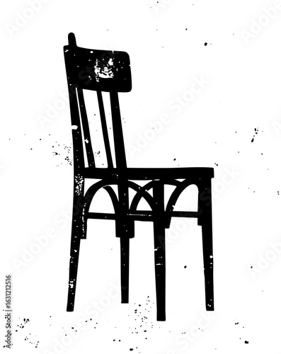Vector Black silhouette of a vintage wooden chair with curved backrest.
