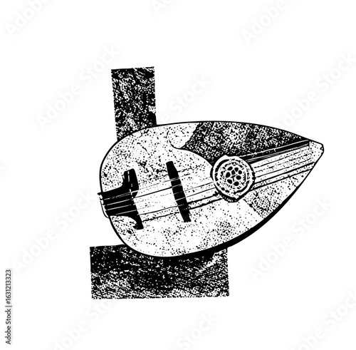 Vector Detailed of a stringed musical instrument with geometric accents.