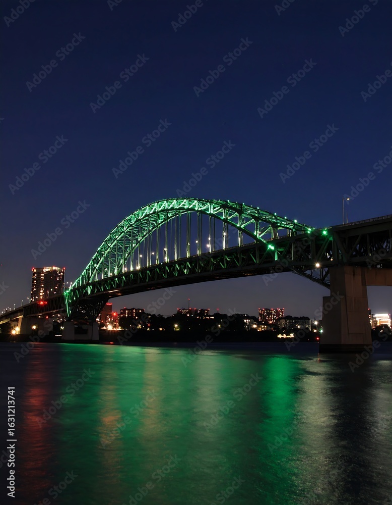 Naklejka premium Illuminated bridge at night