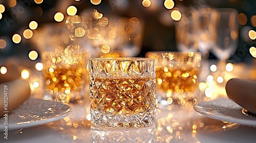Elegant whisky glasses, festive ambiance