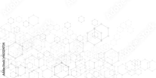 Geometric background texture with molecular structures and chemical engineering. Abstract background of hexagons pattern. Vector illustration.