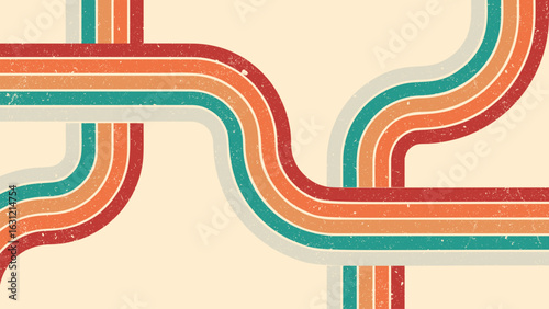 Retro vintage background with colorful wavy stripes and textured effect