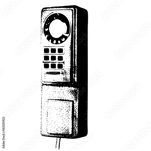 Vector Vintage wall- telephone with rotary dial and push buttons.