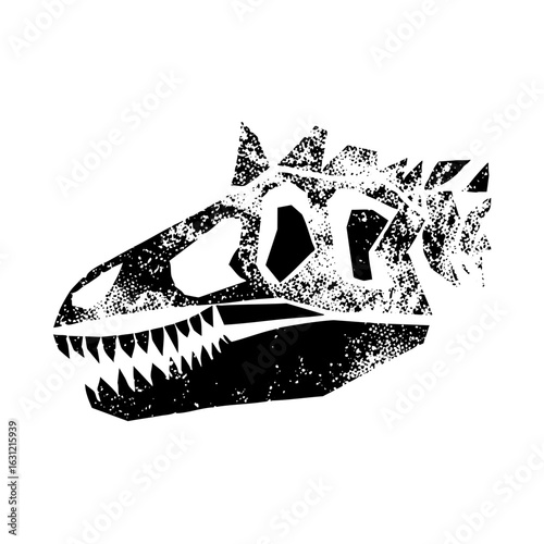 Vector Detailed dinosaur skull with sharp teeth.