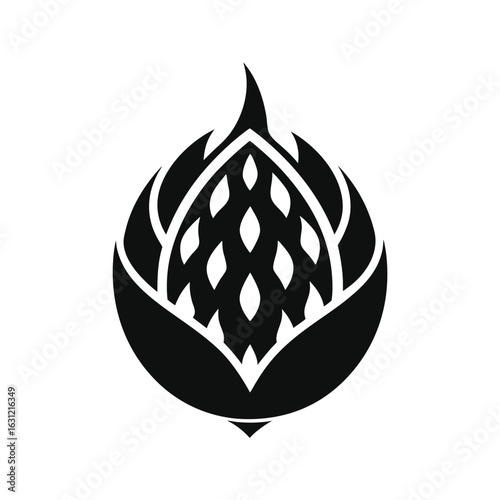 Black Silhouette of an Unopened Hop Cone with Detailed Petals hops brewing
