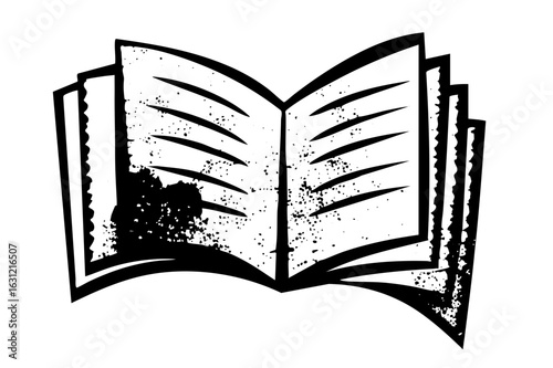 Vector Open book with textured pages and dark .