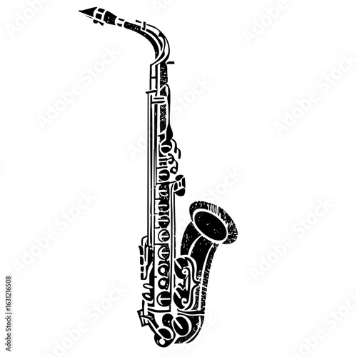 Vector Detailed vector of a golden saxophone instrument.