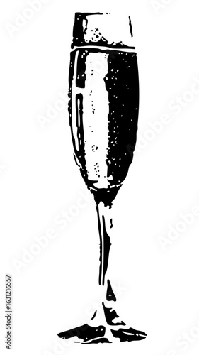 Vector Elegant champagne flute with sparkling beverage.
