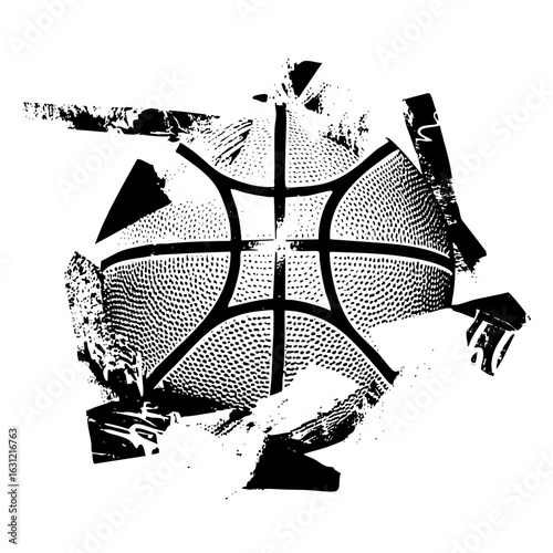 Vector Distressed basketball with dynamic brushstroke accents.