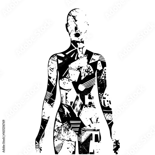 Vector Abstract female figure composed of geometric shapes.