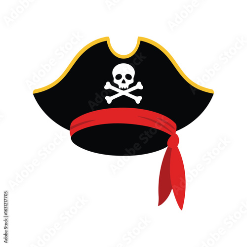 Pirate Tricorn Hat Vector Icon with Skull and Crossbones Jolly Roger