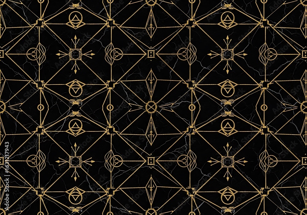 Fototapeta premium Elegant geometric pattern with golden lines on a dark marble background creates sophisticated and