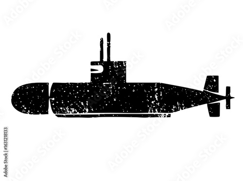 Vector Monochrome submarine depicts underwater vessel .