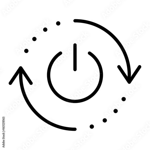 Black single automatic restart line icon, simple round reboot power button lat design illustration pictogram, infographic vector for app web button ui interface elements isolated on white background