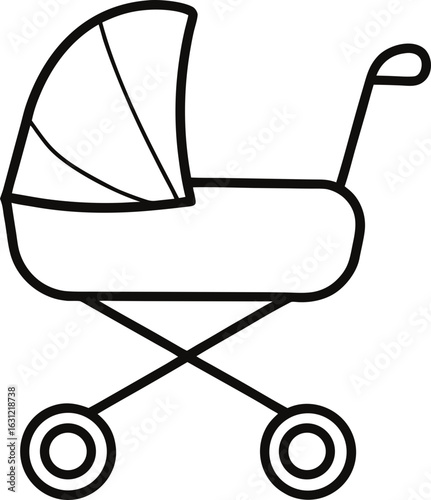 Vintage baby carriage line art isolated on transparent background