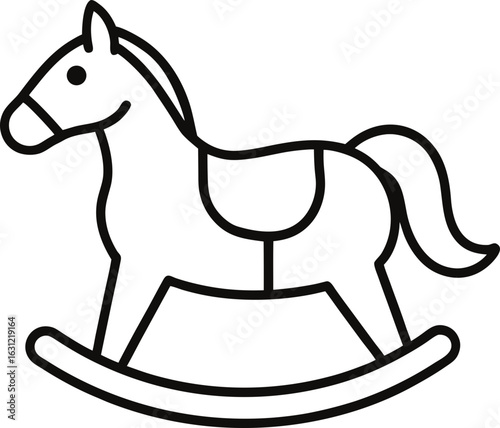 Simple line art rocking horse toy isolated on transparent background