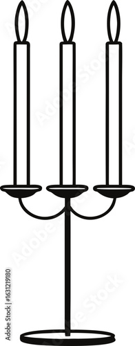 Three candles in a candelabrum isolated on transparent background