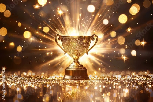 Recognizing excellence, this trophy stands out on a glittering surface.