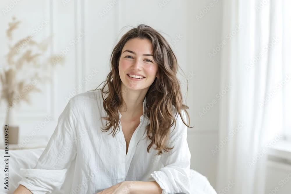 portrait of a woman sitting on a sofa portrait of a woman sitting on a sofa
