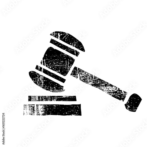 Vector Distressed monochrome gavel symbolizes justice and legal proceedings.