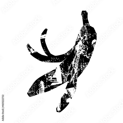 Vector Black silhouette of a peeled banana with a discarded peel.