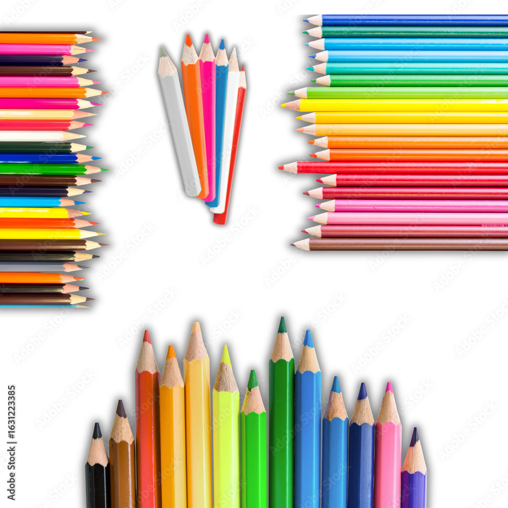 Fototapeta premium Colorful Pencils on Black Background with Shadows - Back to School Concept