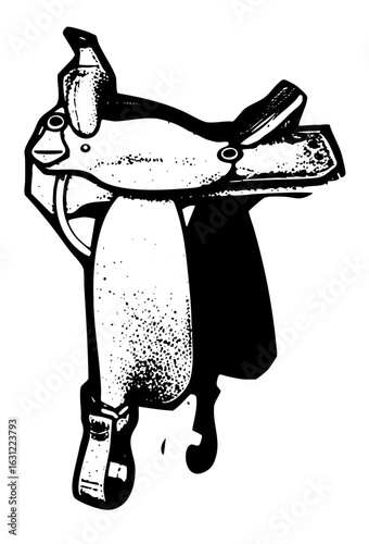 Vector Detailed of a western horse saddle with stirrups.