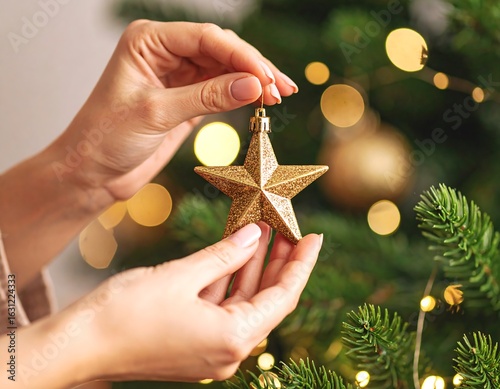 Hands decorating Christmas tree (2)