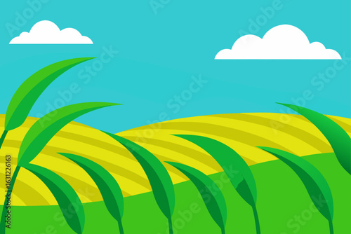 vibrant green crops swaying in morning breeze