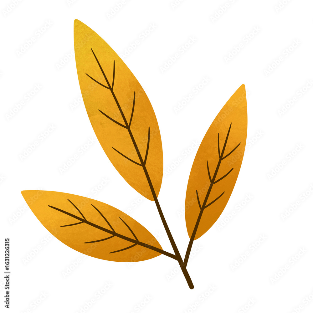 Obraz premium small three yellow leaves on twig for fall season illustration design art