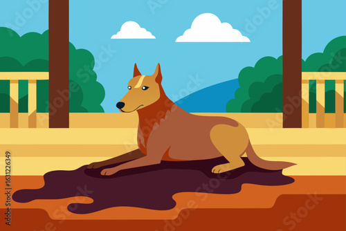village dog lying on mud verandah