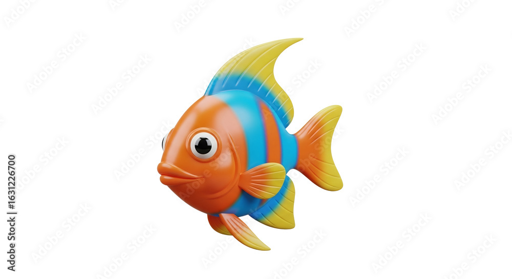 Naklejka premium Vibrant Animated Fish Isolated on White Background for Children's Illustration and Design Projects