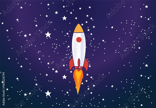 night sky with rocket background illustration vector