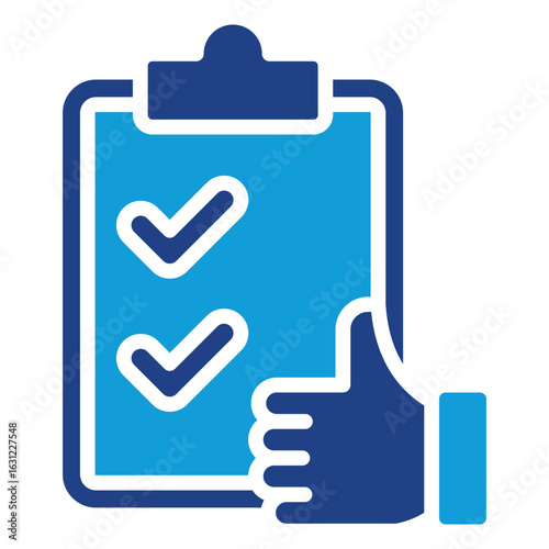 Task Like Glyph Blue Silhouette Icon Design Vector - Clipboard with tasks and thumbs up, indicating completed tasks or user satisfaction with assignments