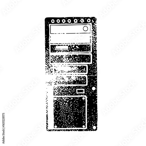 Vector Vintage computer tower in monochrome style.