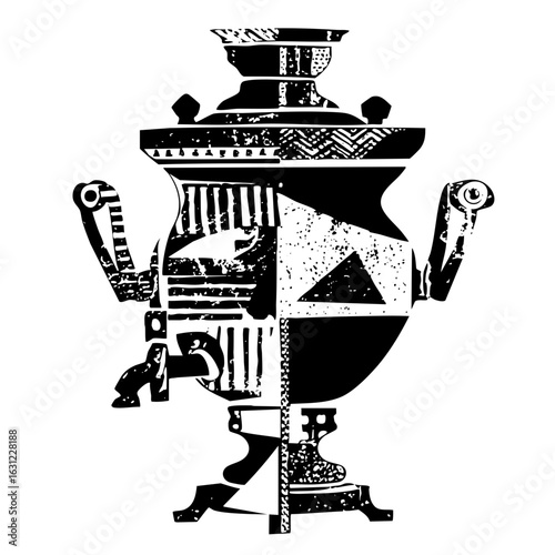Vector Intricate samovar features geometric and ornate handles.