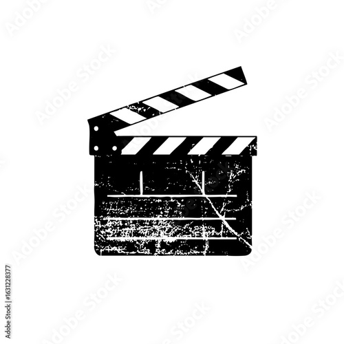 Vector Distressed film clapperboard depicts cinematic production.