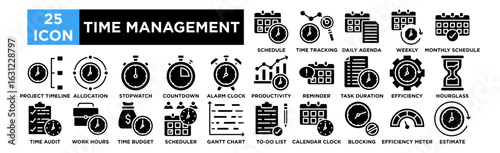 Time Management icon collection set. Schedule Planner, Time Tracking, Daily Agenda, Weekly Planner, Monthly Schedule