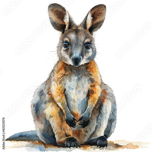 Wallaby, watercolor vector, isolated on a white background.