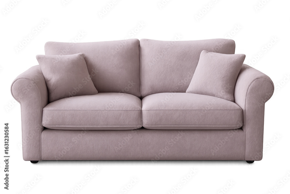 Pink sofa with pillows isolated on transparent background, perfect for interior design projects and furniture catalogs Pink sofa with pillows isolated on transparent background, perfect for interior design projects and furniture catalogs