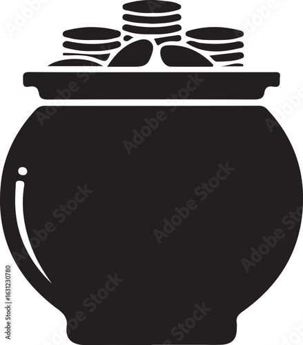 A pot filled with coins black and white image