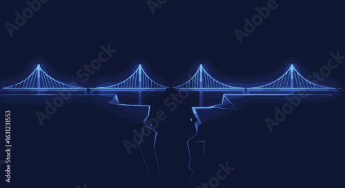 A bridge with a crack in the middle over a body of water, symbolizing disconnection, failure, or collapse.