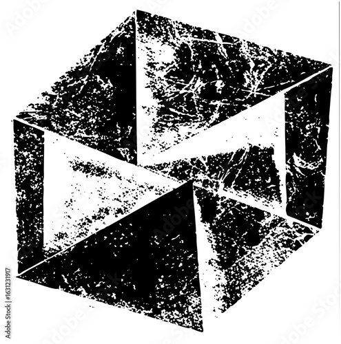 Vector Interlocking geometric shapes create an optical illusion cube.