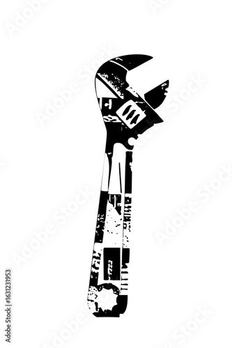 Vector Black silhouette of a plumbing wrench a tool for repairs.