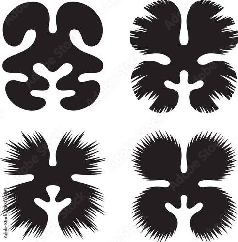 Rorschach-Inspired Black Ink Shapes Set Vintage Psychology Inkblot Vector Elements
