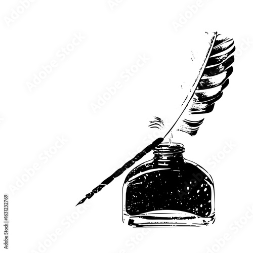 Vector Vintage quill pen and inkwell