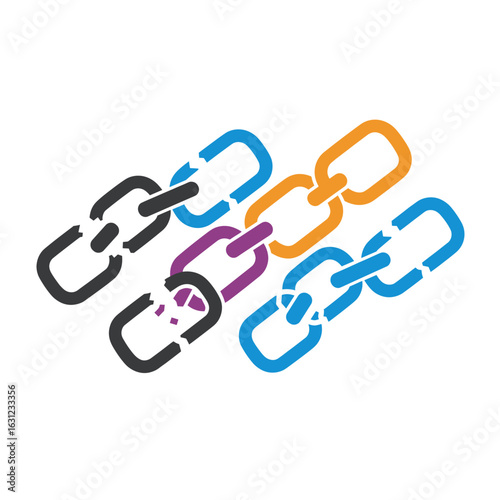 A chain with several colored links breaking apart, symbolizing freedom, separation, or system failure.