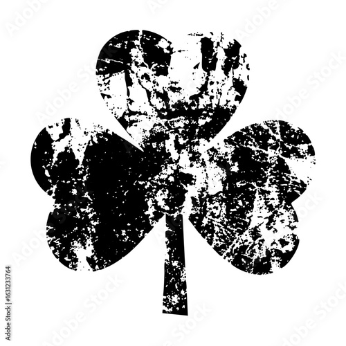 Grunge Style Black and White Three-Leaf Clover SVG Illustration